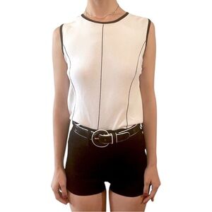 Vintage Shego’s Two Tone White Black Knit Sleeveless Tank Top Blouse Shirt - L